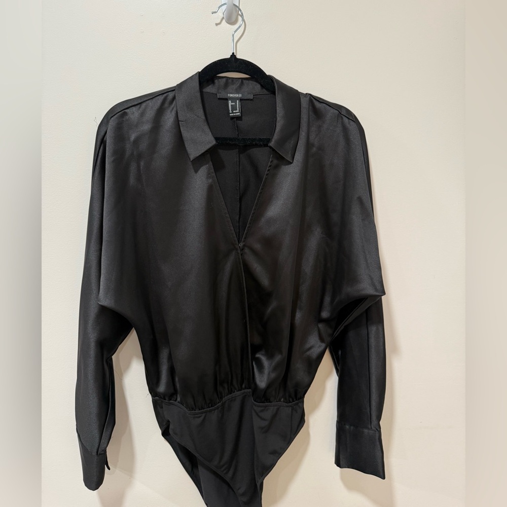 Forever 21 Shiny Black Bodysuit